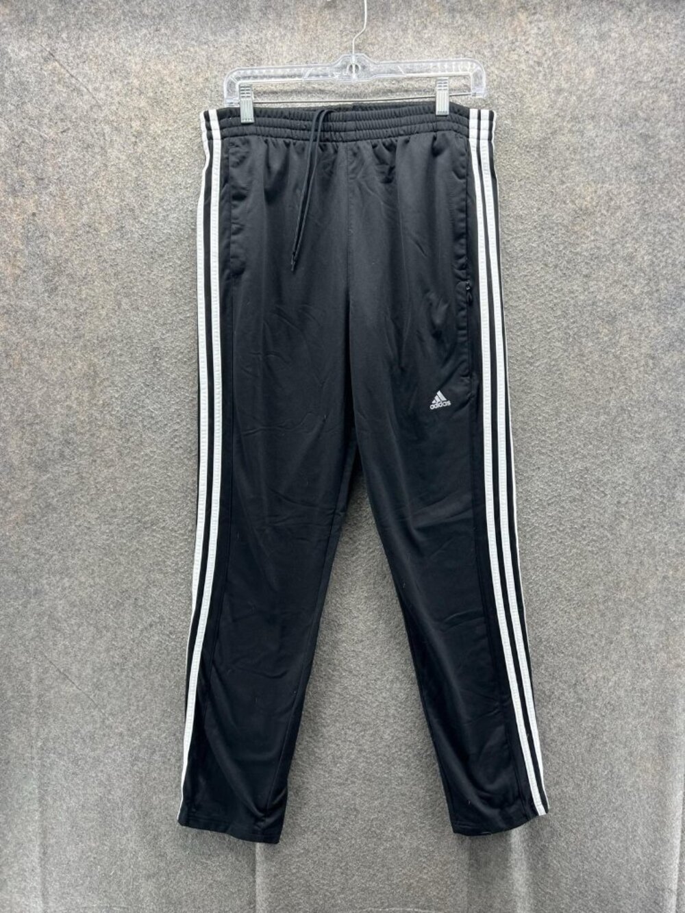 Adidas Track Pants Mens Large Black Knit Elastic Waist 3 Stripe Athletic Pockets